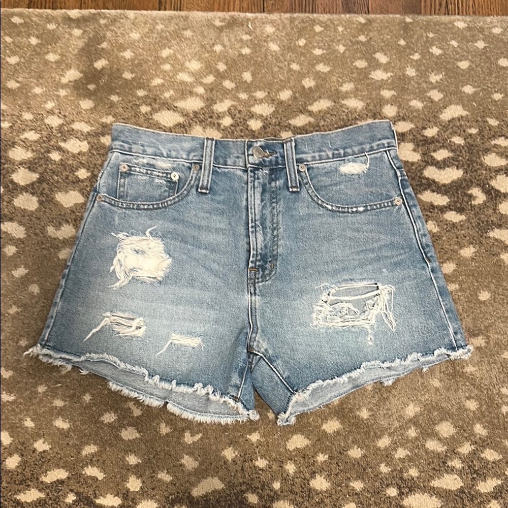 Madewell Blue Distressed Jean Shorts High-Waisted